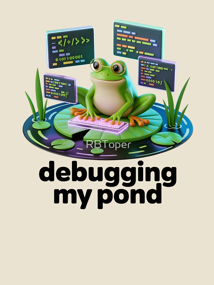 Thumbnail 4 of 4, Relaxed T-Shirt, Frog Programmer Debugging My Pond Cute Coding Humor Design designed and sold by RBToper.