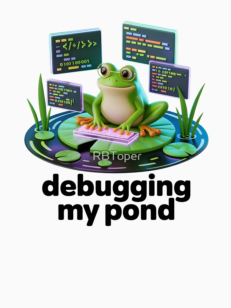 Thumbnail 6 of 6, Pullover Hoodie, Frog Programmer Debugging My Pond Cute Coding Humor Design designed and sold by RBToper.