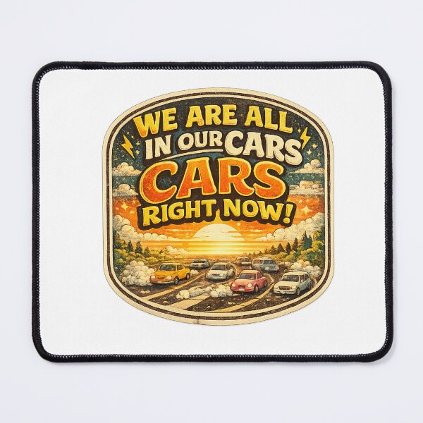 Item preview, We Are All In Our Cars Right Now Retro Funny Car Lover Vintage Sunset Sticker designed and sold by Artbysarmina.