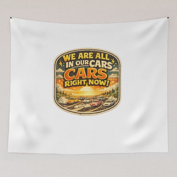 Item preview, We Are All In Our Cars Right Now Retro Funny Car Lover Vintage Sunset Sticker designed and sold by Artbysarmina.