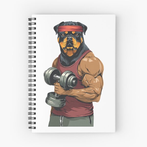 Item preview, Rottweiler Gym Bro | Muscular Dog with Dumbbell Workout Shirt designed and sold by BrasilStickers.