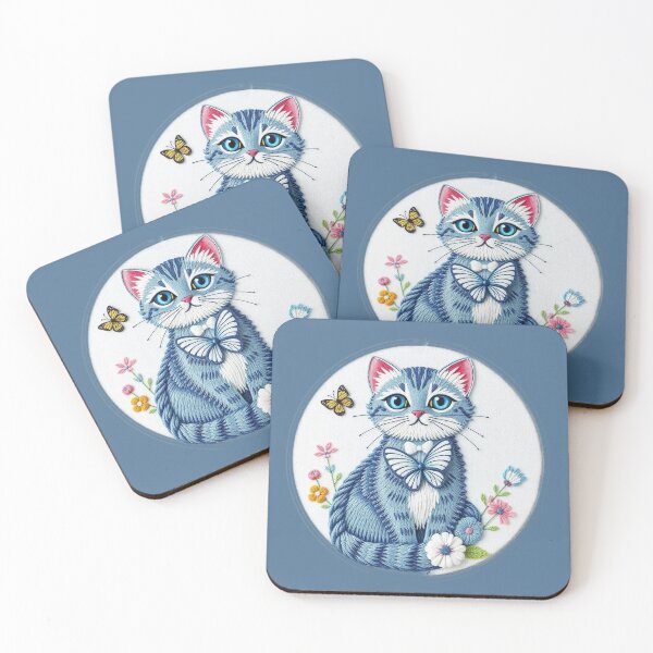 Item preview, Cute Cat blue and Butterflies Watercolor designed and sold by Tama-sirth.