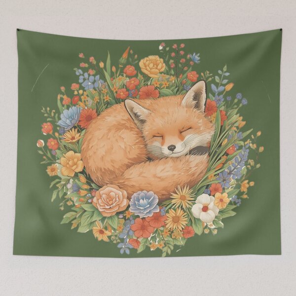 Item preview, Sleeping Fox Floral Illustration – Cozy Pastel Animal Art for Nursery Decor designed and sold by Art70shop.