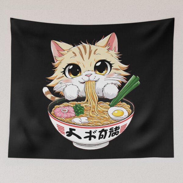 Item preview, Hungry Cat Eating Ramen Noodles Japanese Food Lover designed and sold by AmaXONIC.