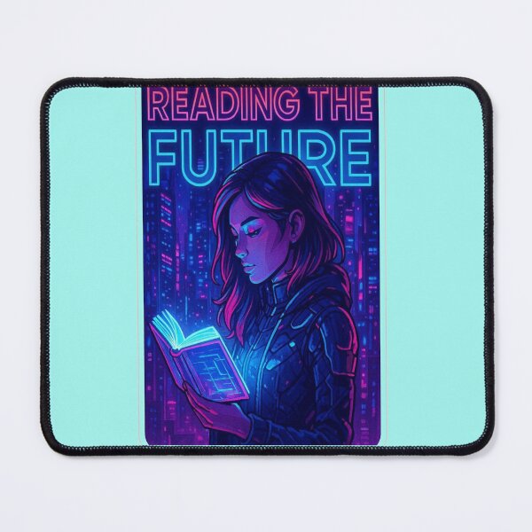 Item preview, Reading The Future | Cyberpunk Girl Reading Hologram Book designed and sold by BookedAndDesign.