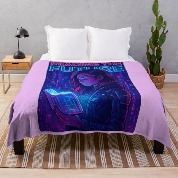 Item preview, Reading The Future | Cyberpunk Girl Reading Hologram Book designed and sold by BookedAndDesign.