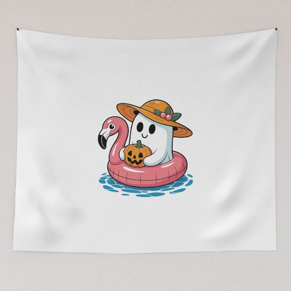 Item preview, Ghost on Flamingo with Pumpkin designed and sold by jkrphoto.