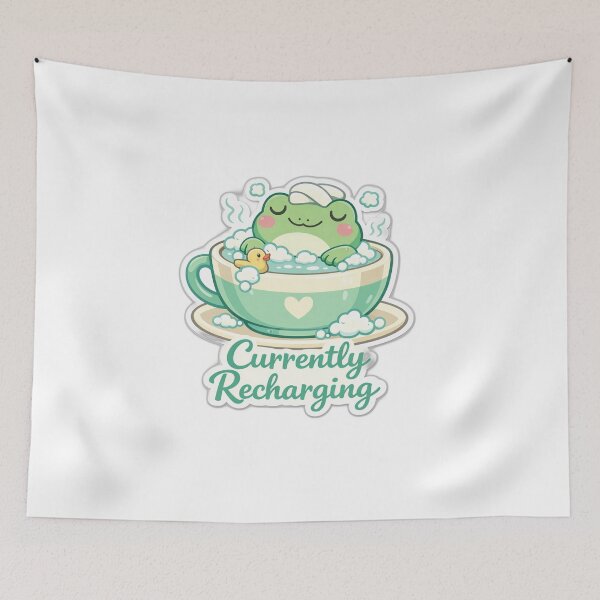 Item preview, Cute Frog "Currently Recharging" Self-Care Sticker designed and sold by Atlant11.
