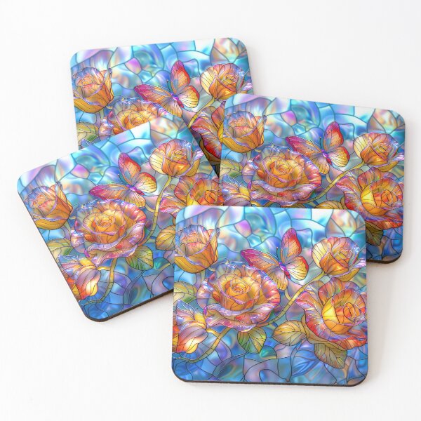 Item preview, Colorful Flowers and butterfly Stained Glass Art designed and sold by MargaretWiktor.