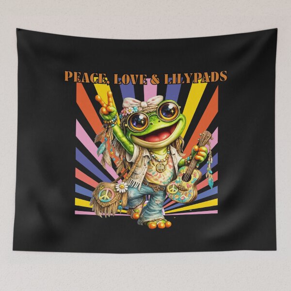 Item preview, Hippie Frog Peace Love & Lilypads Retro Boho Frog Design designed and sold by Ashes to Artistry.