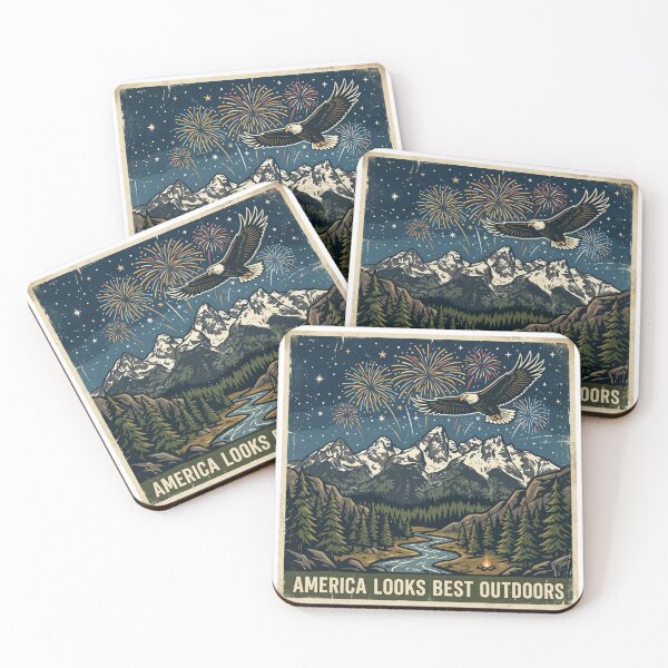 Item preview, America Looks Best Outdoors Vintage Bald Eagle Camping 4th of July designed and sold by MoonwoodStudio.