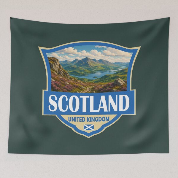 Item preview, Scotland United Kingdom Illustration Retro Badge designed and sold by KrisSidDesigns.