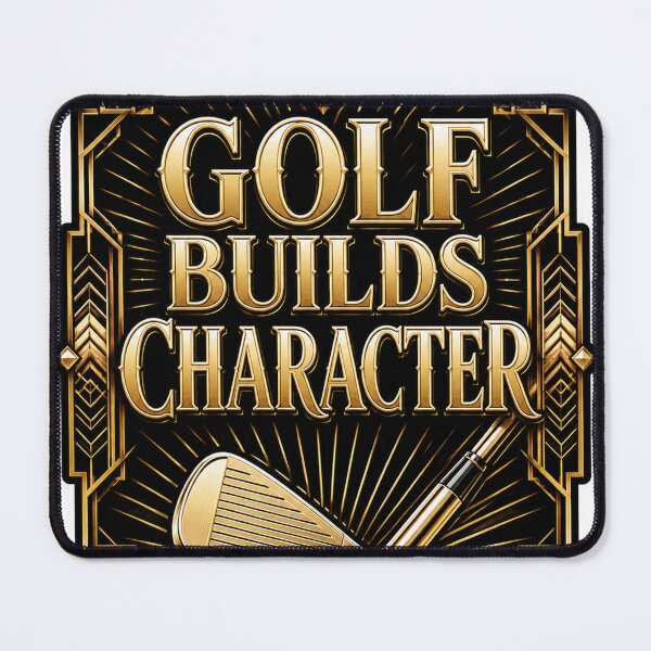 Item preview, Golf Builds Character Golden Art Deco Iron Club designed and sold by Squiggle Happy.