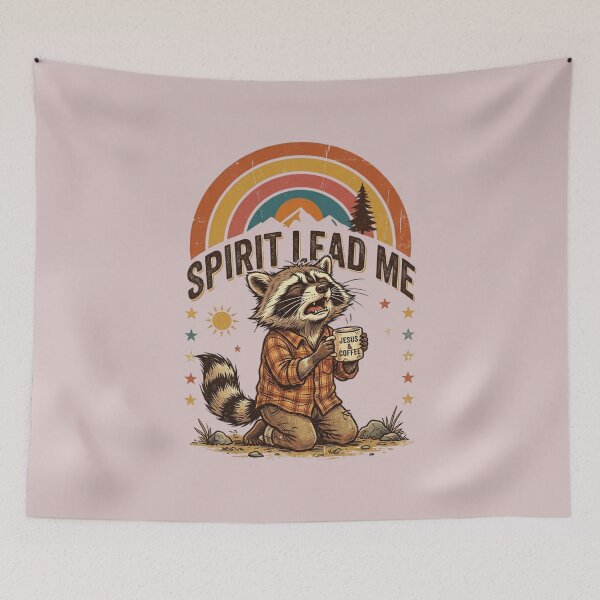 Item preview, Spirit Lead Me Funny Christian Raccoon Coffee Lover Retro Vintage Inspirational Faith Gift designed and sold by Im-Ara.
