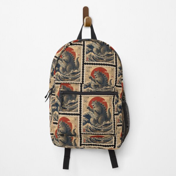 Item preview, Catzilla Great Wave Japanese Stamp Cat Kaiju Vintage Ukiyo-e Lover designed and sold by phoebelevine.