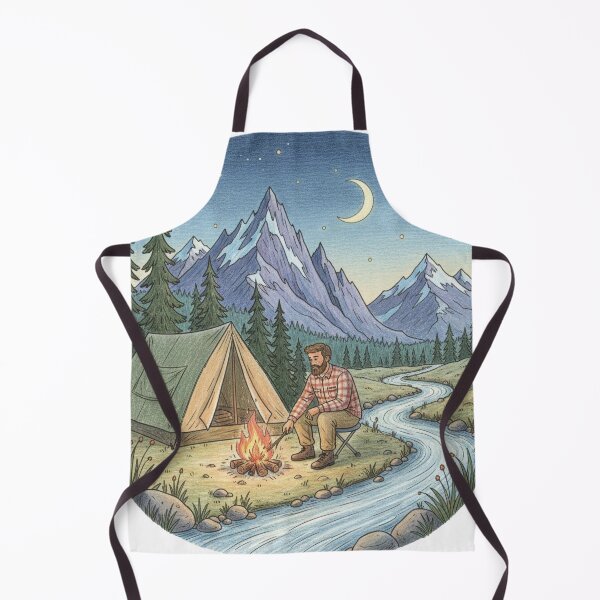Item preview, Camping with tent and campfire by the mountain river with moon and forest designed and sold by Inselbewohner.