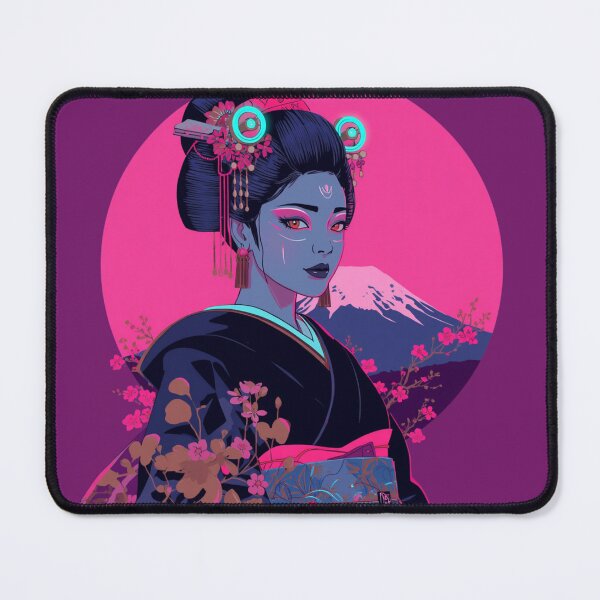 Item preview, Neon Cyberpunk Geisha Mount Fuji - Vaporwave Japanese Synthwave Kimono Art designed and sold by kummo-0319.