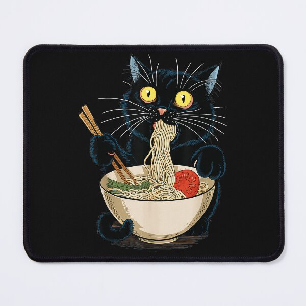 Item preview, Funny Black Cat Eating Ramen Noodles Japanese Food Lover designed and sold by AmaXONIC.
