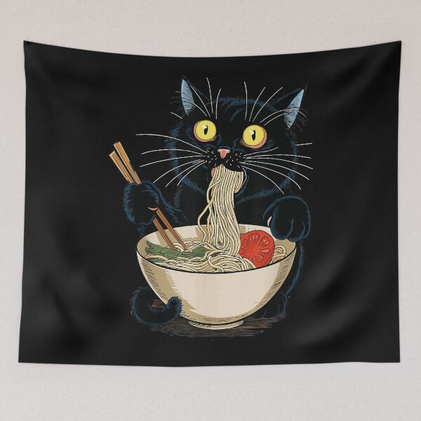 Item preview, Funny Black Cat Eating Ramen Noodles Japanese Food Lover designed and sold by AmaXONIC.