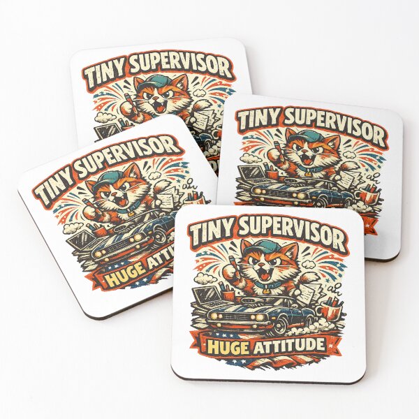 Item preview, Tiny Supervisor Huge Attitude Funny Cat Muscle Car Vintage designed and sold by shemodas.
