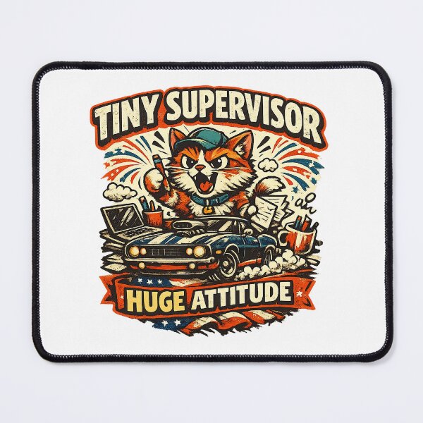 Item preview, Tiny Supervisor Huge Attitude Funny Cat Muscle Car Vintage designed and sold by shemodas.
