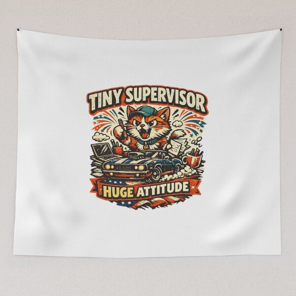 Item preview, Tiny Supervisor Huge Attitude Funny Cat Muscle Car Vintage designed and sold by shemodas.