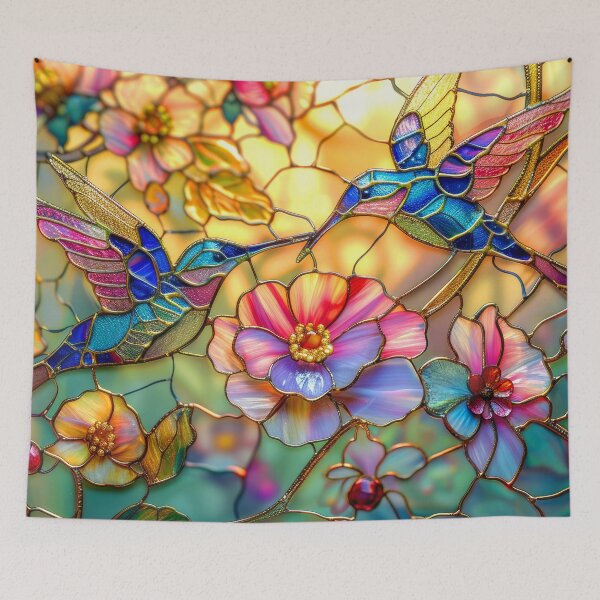 Item preview, Hummingbirds and Flowers  Stained Glass Art designed and sold by MargaretWiktor.