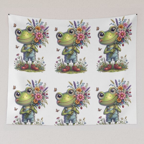 Item preview, Cute Frog Holding Wildflower Bouquet designed and sold by Sovereign Supply Co..