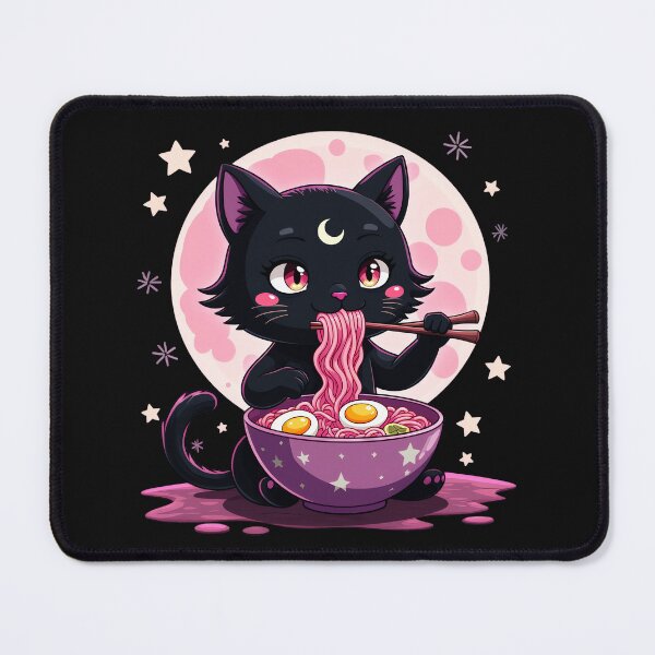 Item preview, Kawaii Black Cat Eating Ramen Celestial Moon Stars designed and sold by AmaXONIC.