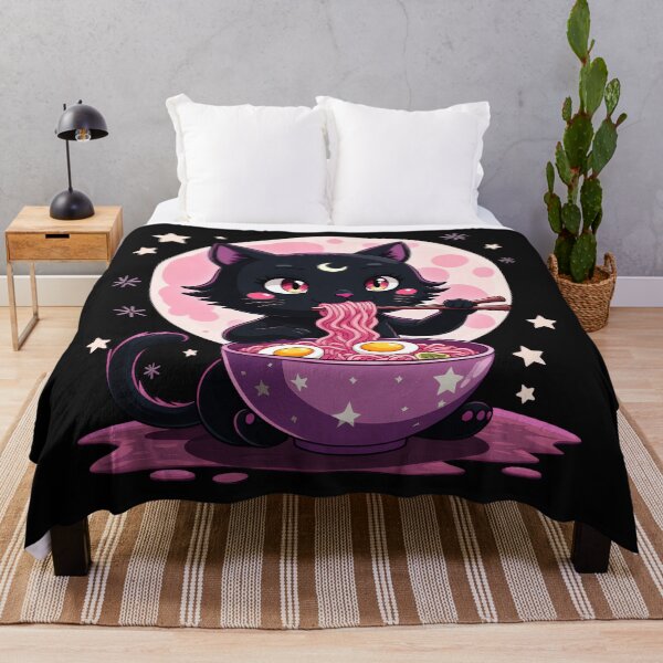 Item preview, Kawaii Black Cat Eating Ramen Celestial Moon Stars designed and sold by AmaXONIC.
