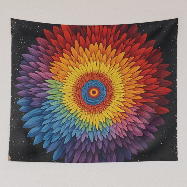 Item preview, Psychedelic Rainbow Floral Mandala Optical Illusion Art designed and sold by Resolution Retro.