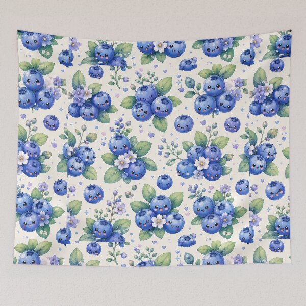 Item preview, Kawaii Blueberry Cottage Garden Pattern | Cottagecore Berry Floral Seamless Design designed and sold by Aramdesing.
