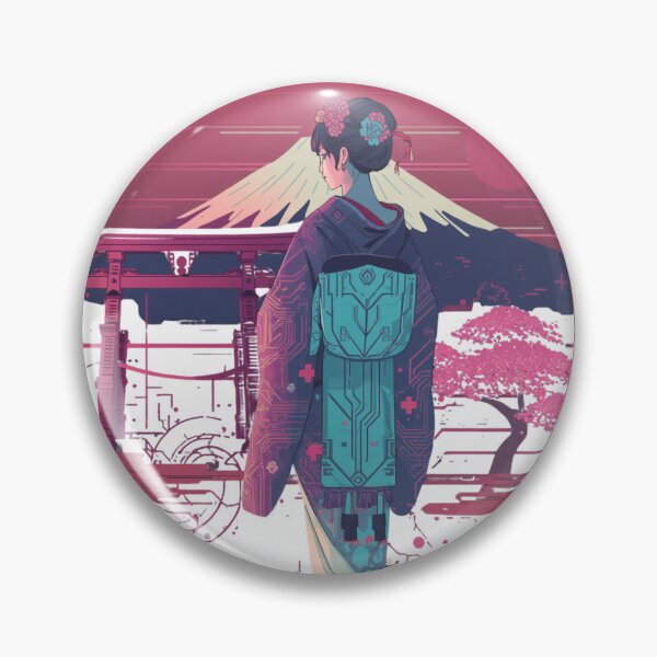 Item preview, Cyberpunk Geisha Mount Fuji Torii - Vaporwave Japanese Tech Kimono Synthwave Art designed and sold by kummo-0319.