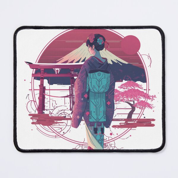 Item preview, Cyberpunk Geisha Mount Fuji Torii - Vaporwave Japanese Tech Kimono Synthwave Art designed and sold by kummo-0319.