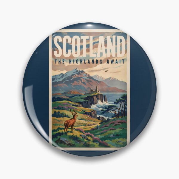 Item preview, Scotland Scottish Highland Deer Illustration Travel Art Vintage designed and sold by KrisSidDesigns.