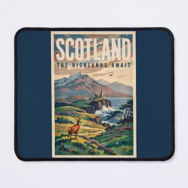 Item preview, Scotland Scottish Highland Deer Illustration Travel Art Vintage designed and sold by KrisSidDesigns.