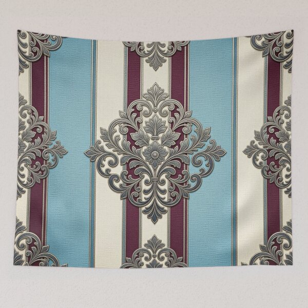 Item preview, Oat, Sky Blue & Burgundy Striped Damask designed and sold by DesignsByPrnces.