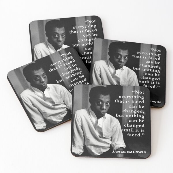 Item preview, James Baldwin portrait and  quote: “Not everything that is faced can be changed...” designed and sold by artbleed.