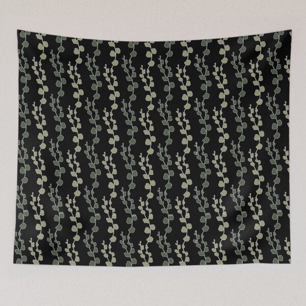 Item preview, Minimalist Sage Green Eucalyptus Vines Pattern on Black designed and sold by AMS.