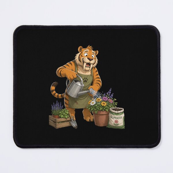 Item preview, Saber Tooth Tiger Watering Garden Flowers designed and sold by Timowo Studio | Fine Line Wildlife Art & Modern Nature Graphics.