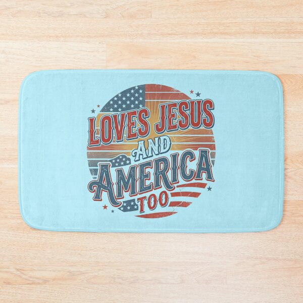 Item preview, Loves Jesus And America Too Funny Christian Patriotic Retro USA Quote Gift For Proud American Believers designed and sold by Im-Ara.