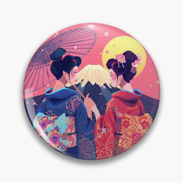 Item preview, Two Geisha Mount Fuji Cherry Blossom - Japanese Kimono Sakura Vaporwave Art designed and sold by kummo-0319.