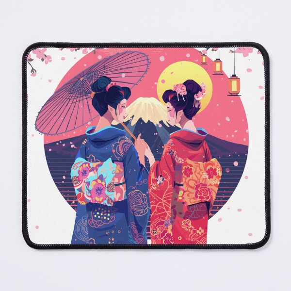 Item preview, Two Geisha Mount Fuji Cherry Blossom - Japanese Kimono Sakura Vaporwave Art designed and sold by kummo-0319.