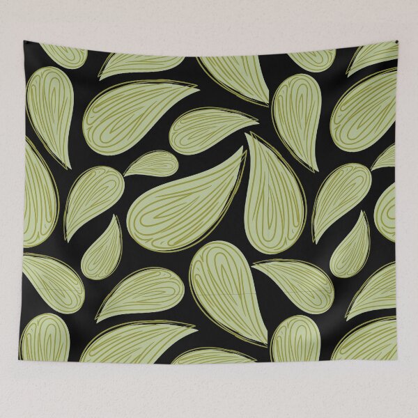 Item preview, Retro Olive Green Psychedelic Paisley Pattern on Black designed and sold by AMS.