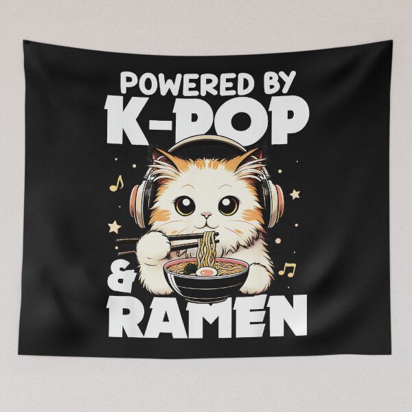 Item preview, Powered By K-Pop & Ramen Korean Pop Music Fan Ramen Foodie Cat Lover designed and sold by AmaXONIC.