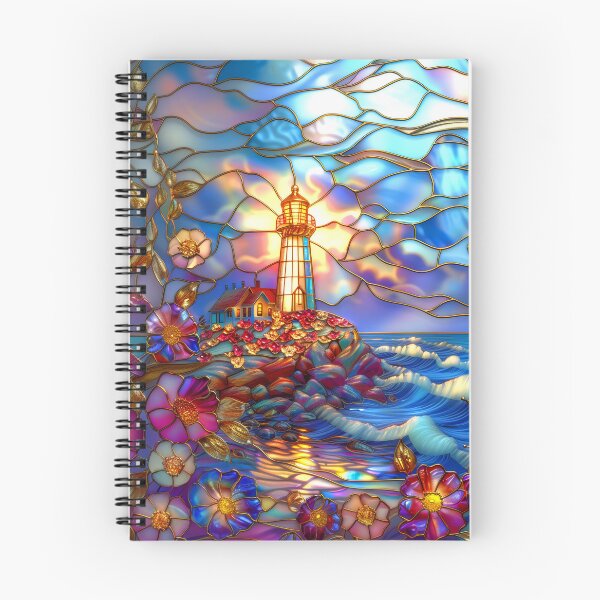 Item preview, Stained Glass Lighthouse Sunset Art, Coastal Ocean Scene designed and sold by MargaretWiktor.