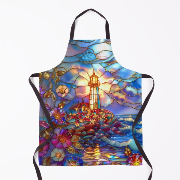 Item preview, Stained Glass Lighthouse Sunset Art, Coastal Ocean Scene designed and sold by MargaretWiktor.