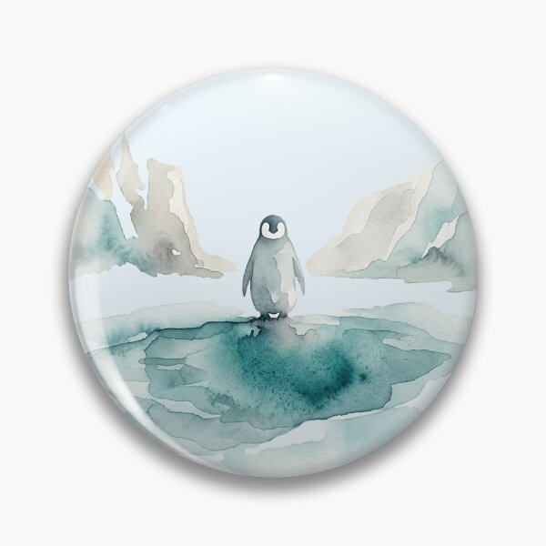 Item preview, Mystical Penguin by a Deep Turquoise Glacier Pool Watercolor designed and sold by GrabaHuk.