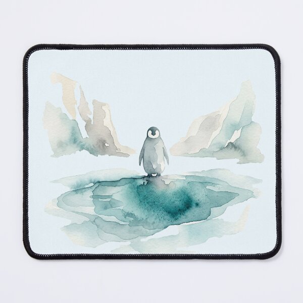 Item preview, Mystical Penguin by a Deep Turquoise Glacier Pool Watercolor designed and sold by GrabaHuk.