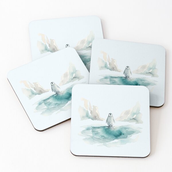 Item preview, Mystical Penguin by a Deep Turquoise Glacier Pool Watercolor designed and sold by GrabaHuk.